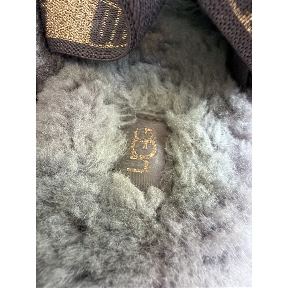 UGG Fluff Yeah Slide Shoes Youth Size 4 Gray Fuzzy Slingback Slippers